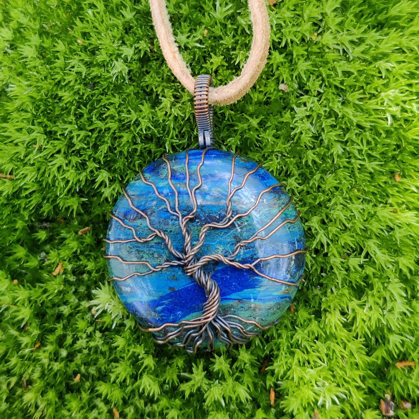 Azurite Tree in Copper Pendant Necklace