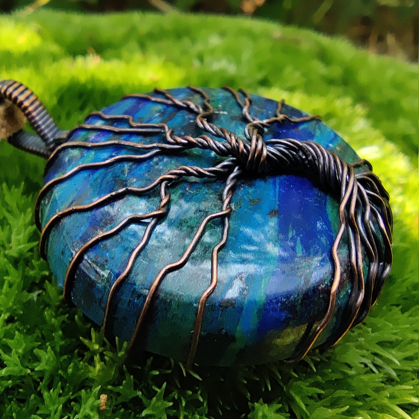 Azurite Tree in Copper Pendant Necklace