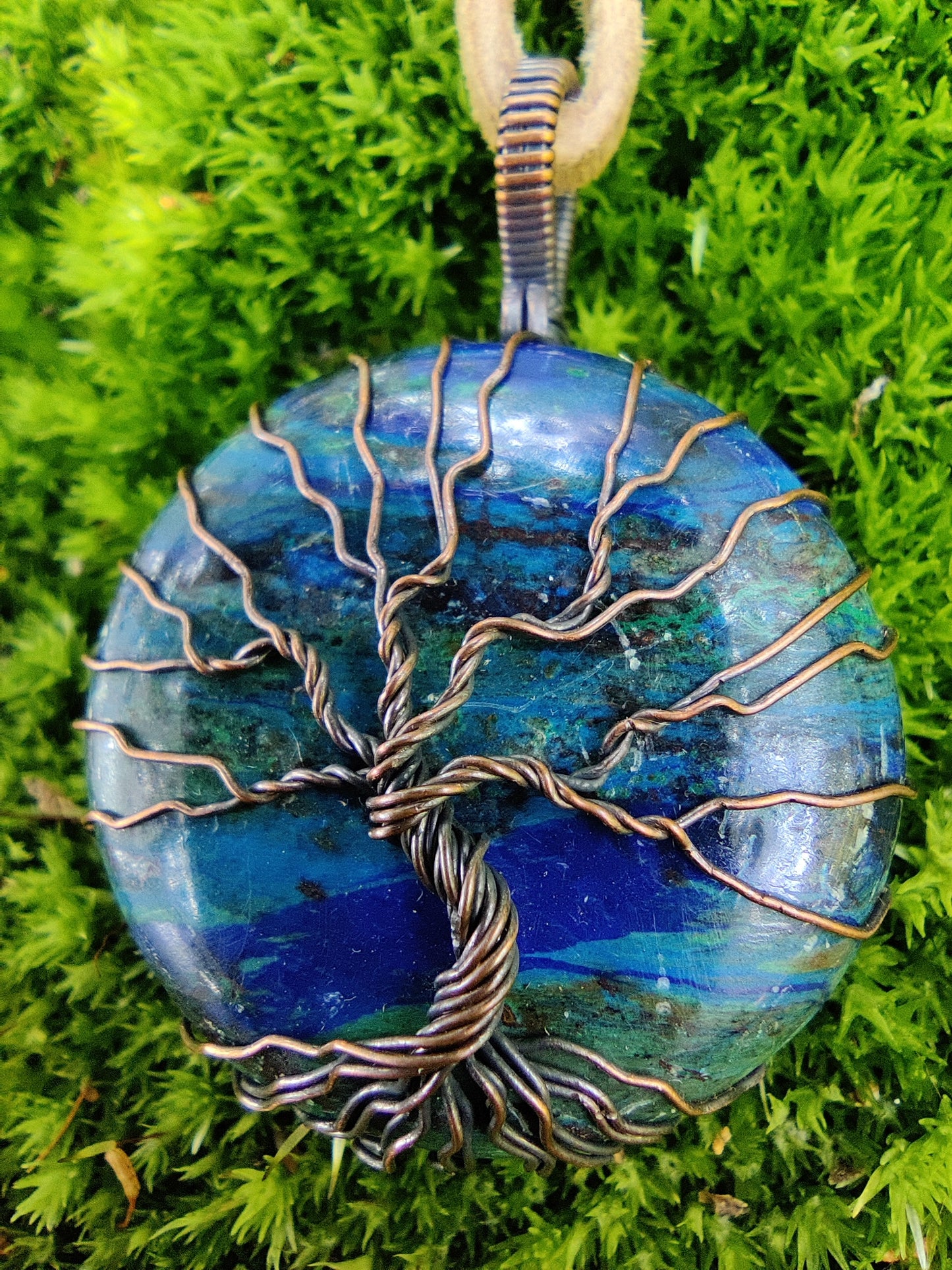 Azurite Tree in Copper Pendant Necklace