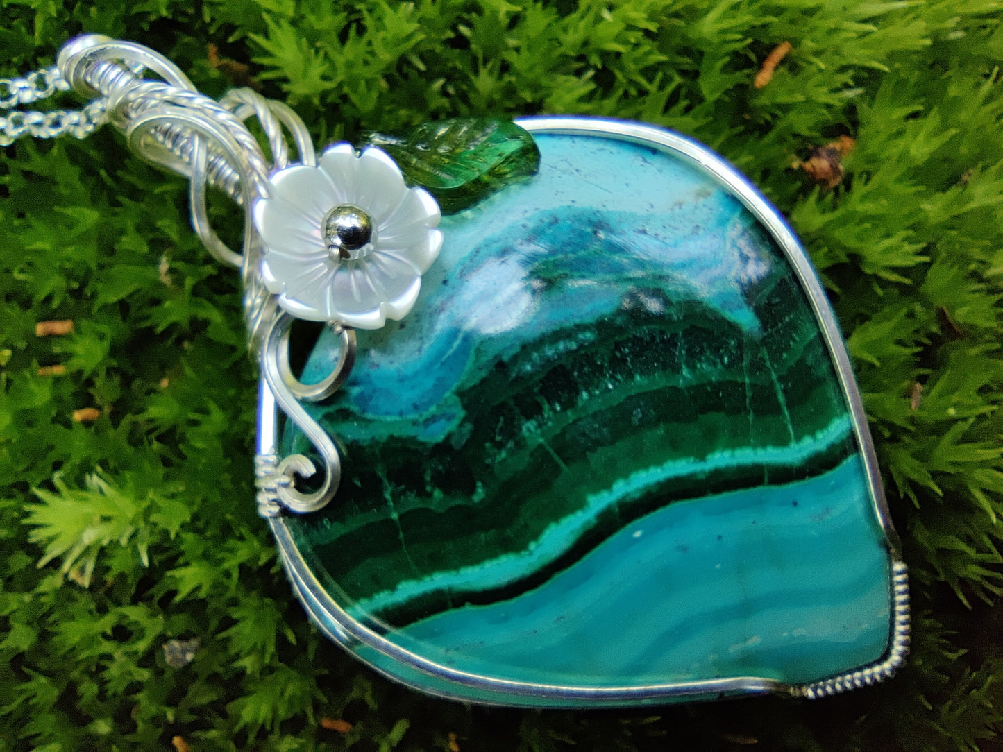 Chrysocolla/Malachite in Sterling Silver Pendant Necklace