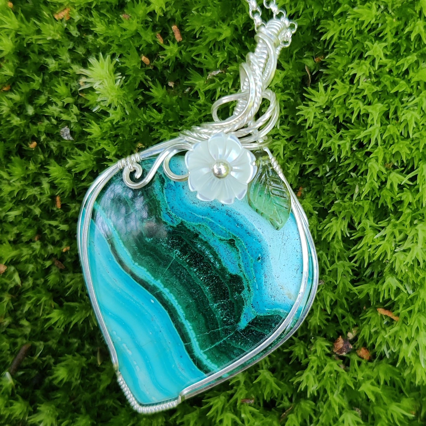 Chrysocolla/Malachite in Sterling Silver Pendant Necklace