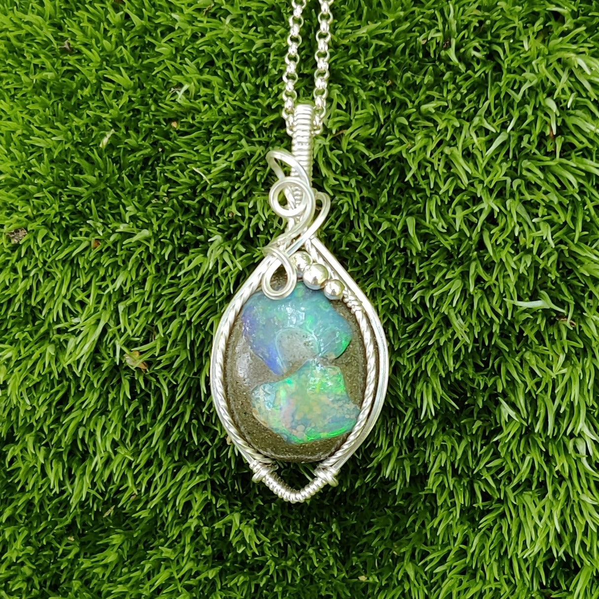 10.55 ct Galaxy Opal in Sterling Silver Pendant Necklace