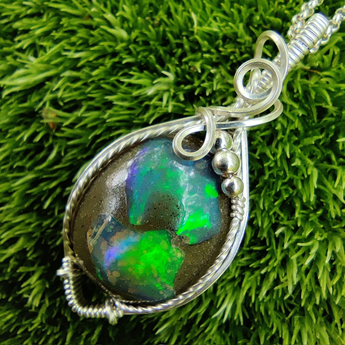 10.55 ct Galaxy Opal in Sterling Silver Pendant Necklace