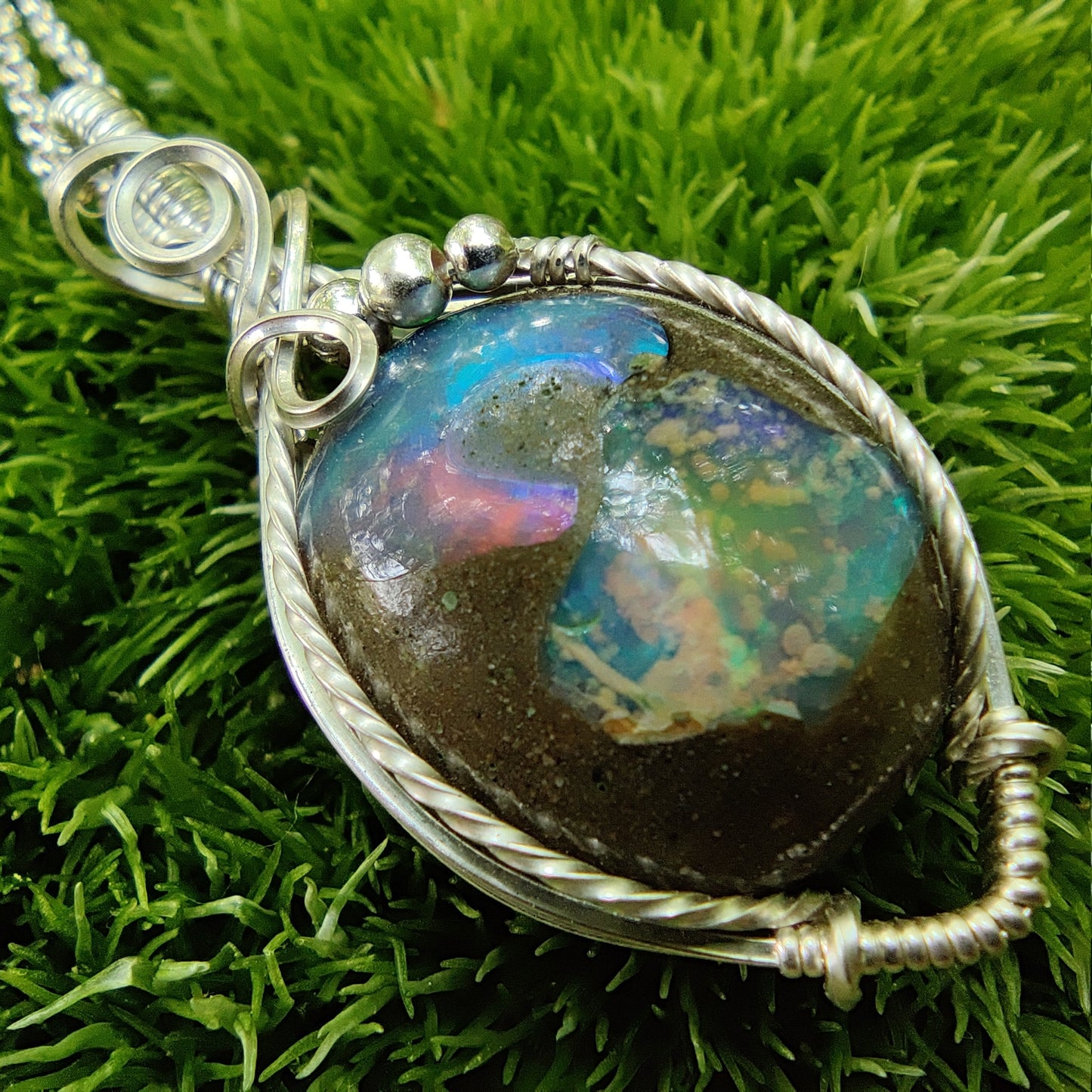 10.55 ct Galaxy Opal in Sterling Silver Pendant Necklace