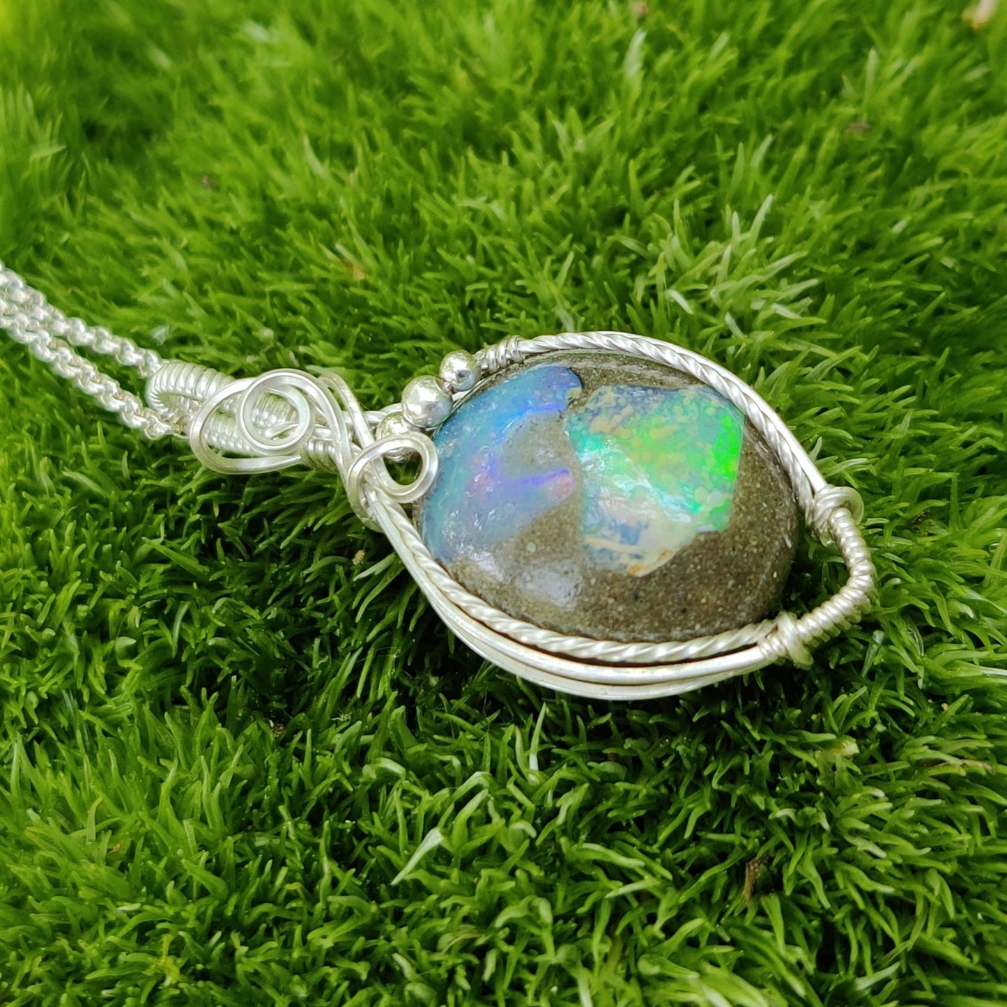 10.55 ct Galaxy Opal in Sterling Silver Pendant Necklace