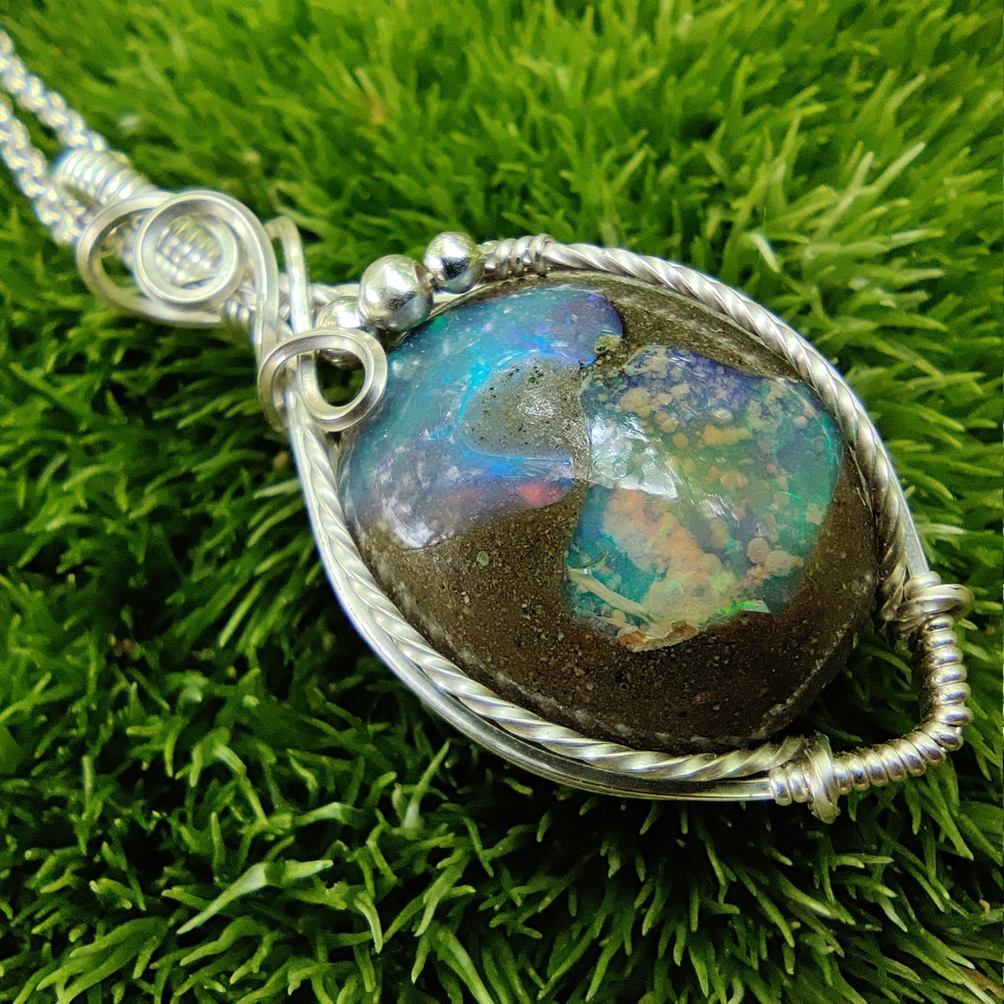10.55 ct Galaxy Opal in Sterling Silver Pendant Necklace