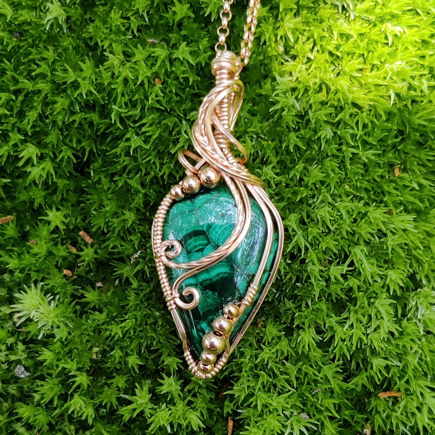 Chatoyant Malachite in 14k Rose Gold Fill Pendant Necklace