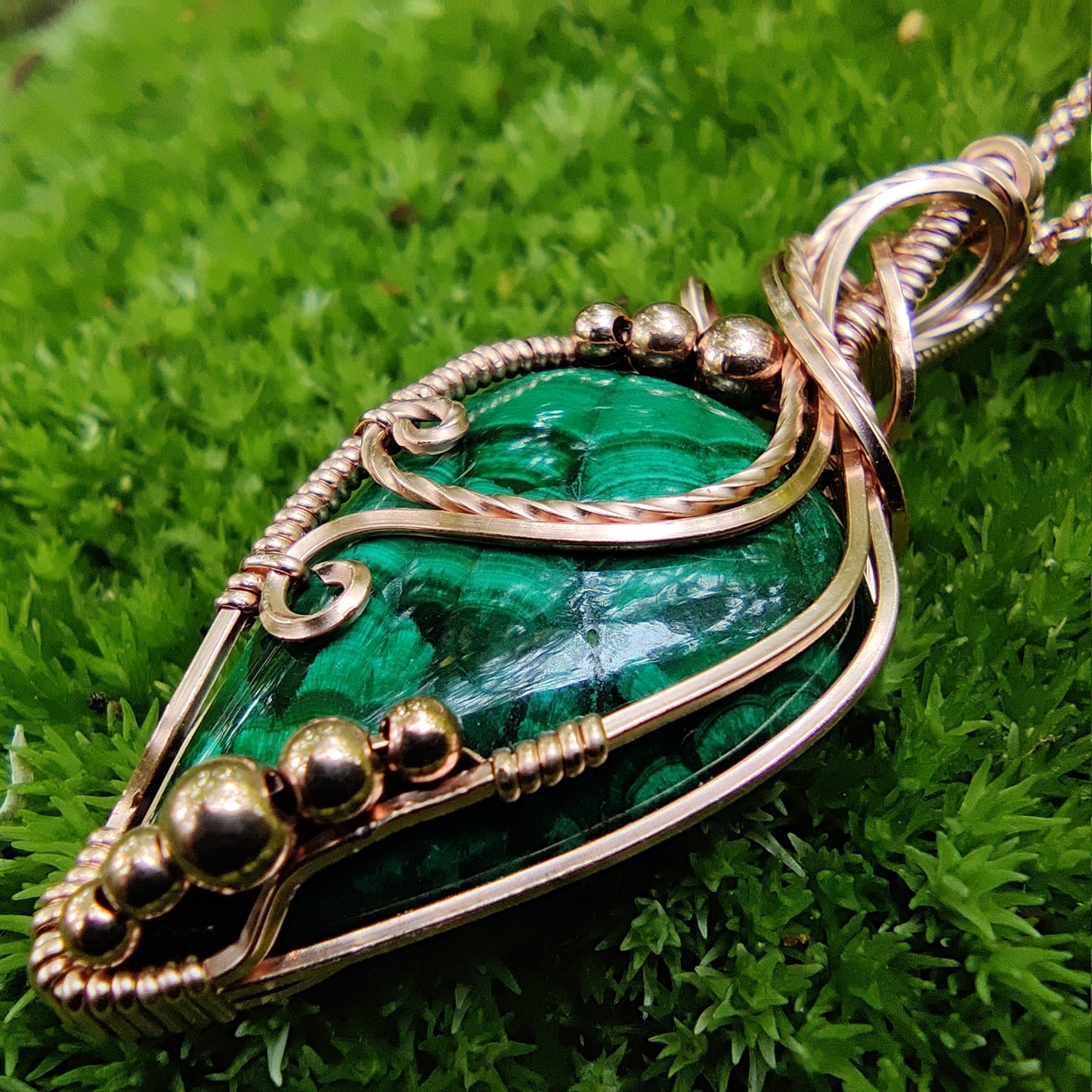 Chatoyant Malachite in 14k Rose Gold Fill Pendant Necklace