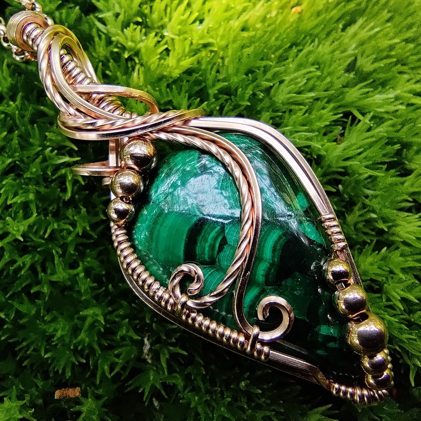 Chatoyant Malachite in 14k Rose Gold Fill Pendant Necklace