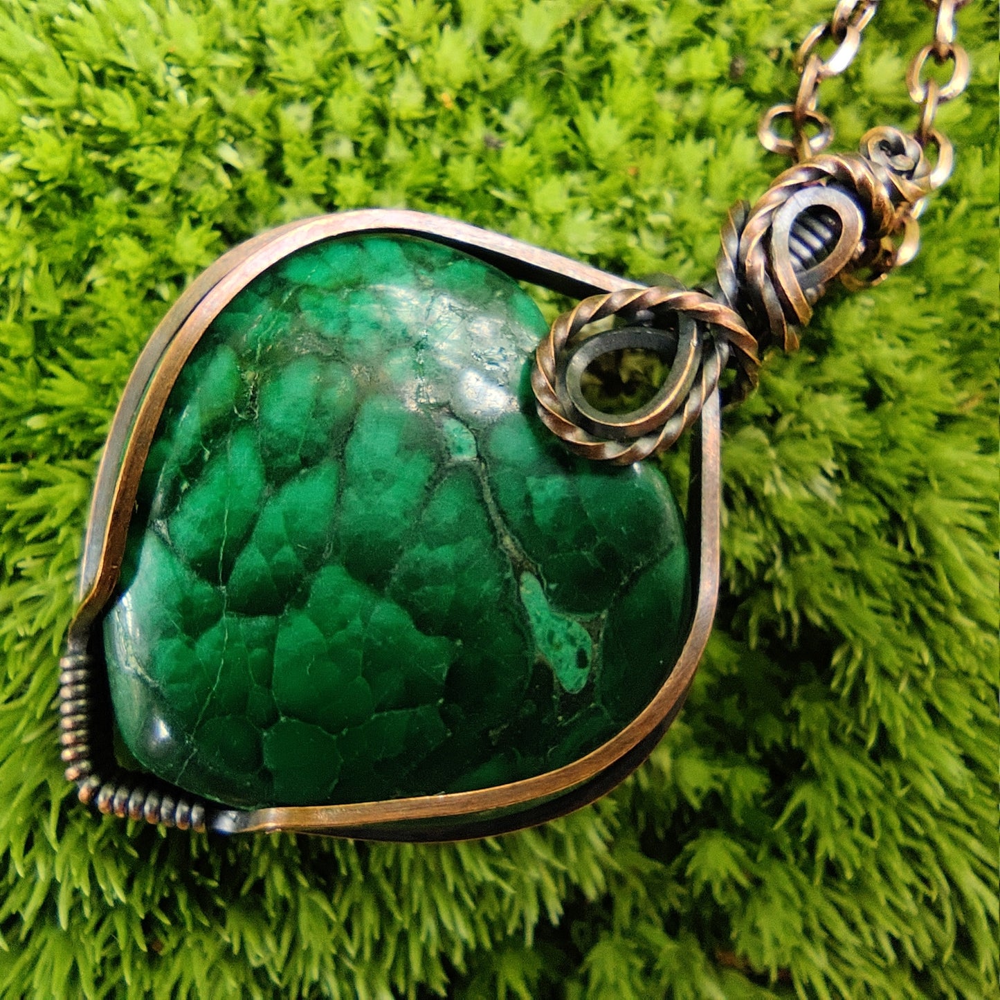 Malachite Heart in Copper Pendant Necklace