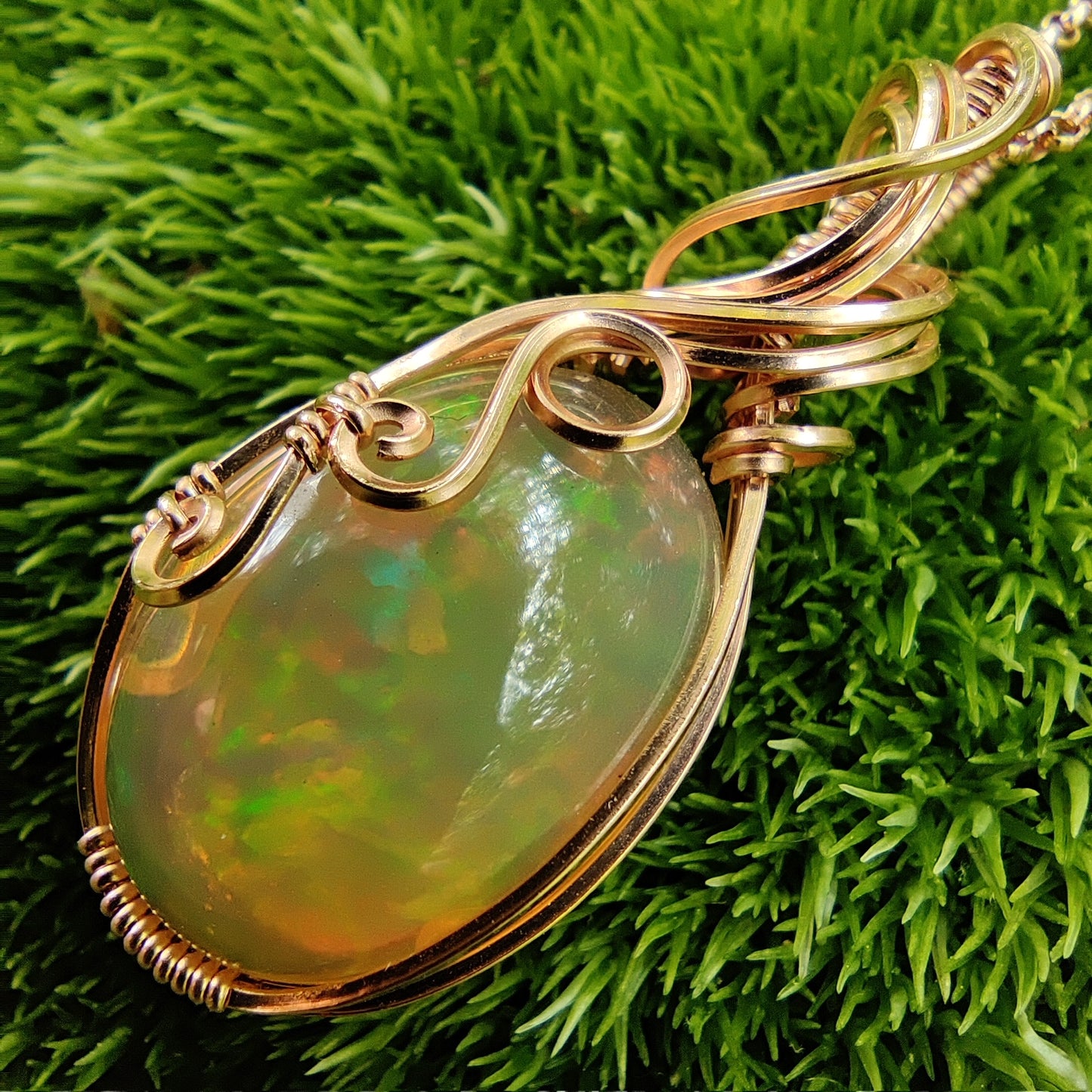 11.71 ct Natural Dark Based Ethiopian Opal in 14k Rose Gold Fill Pendant Necklace