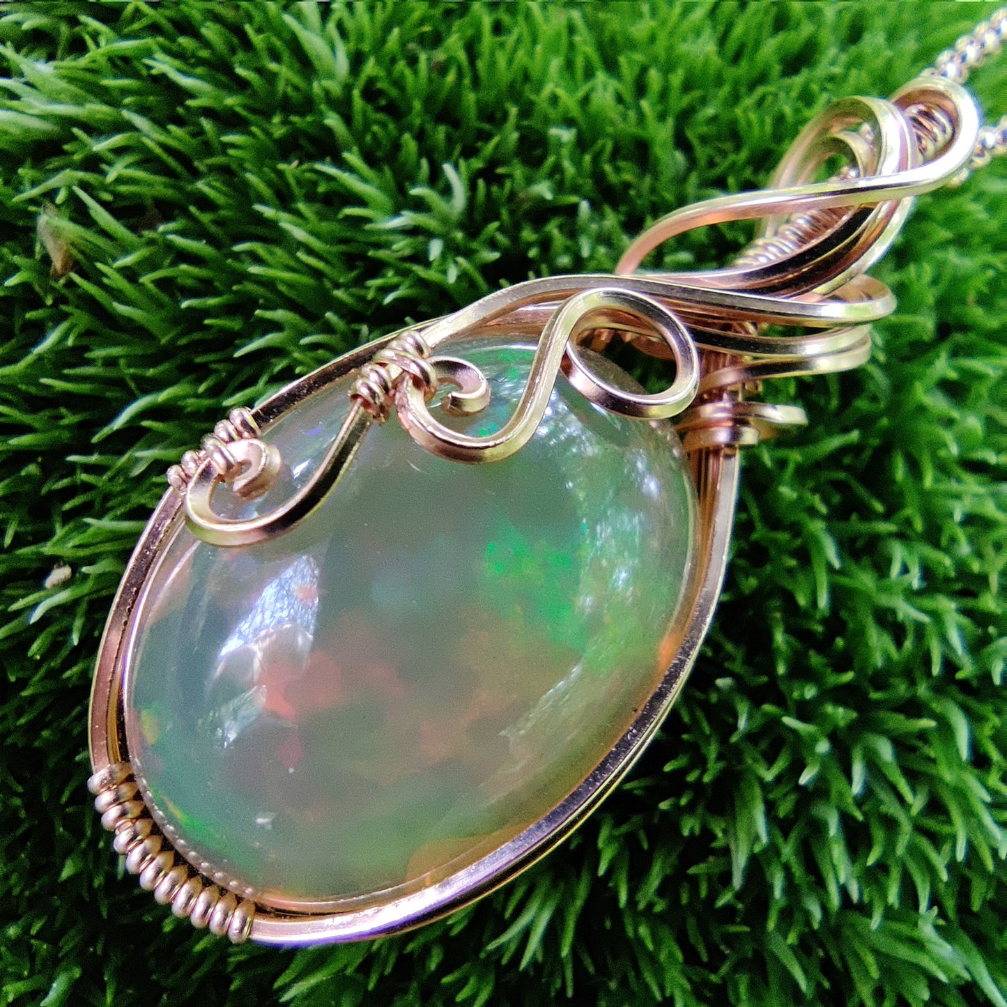 11.71 ct Natural Dark Based Ethiopian Opal in 14k Rose Gold Fill Pendant Necklace