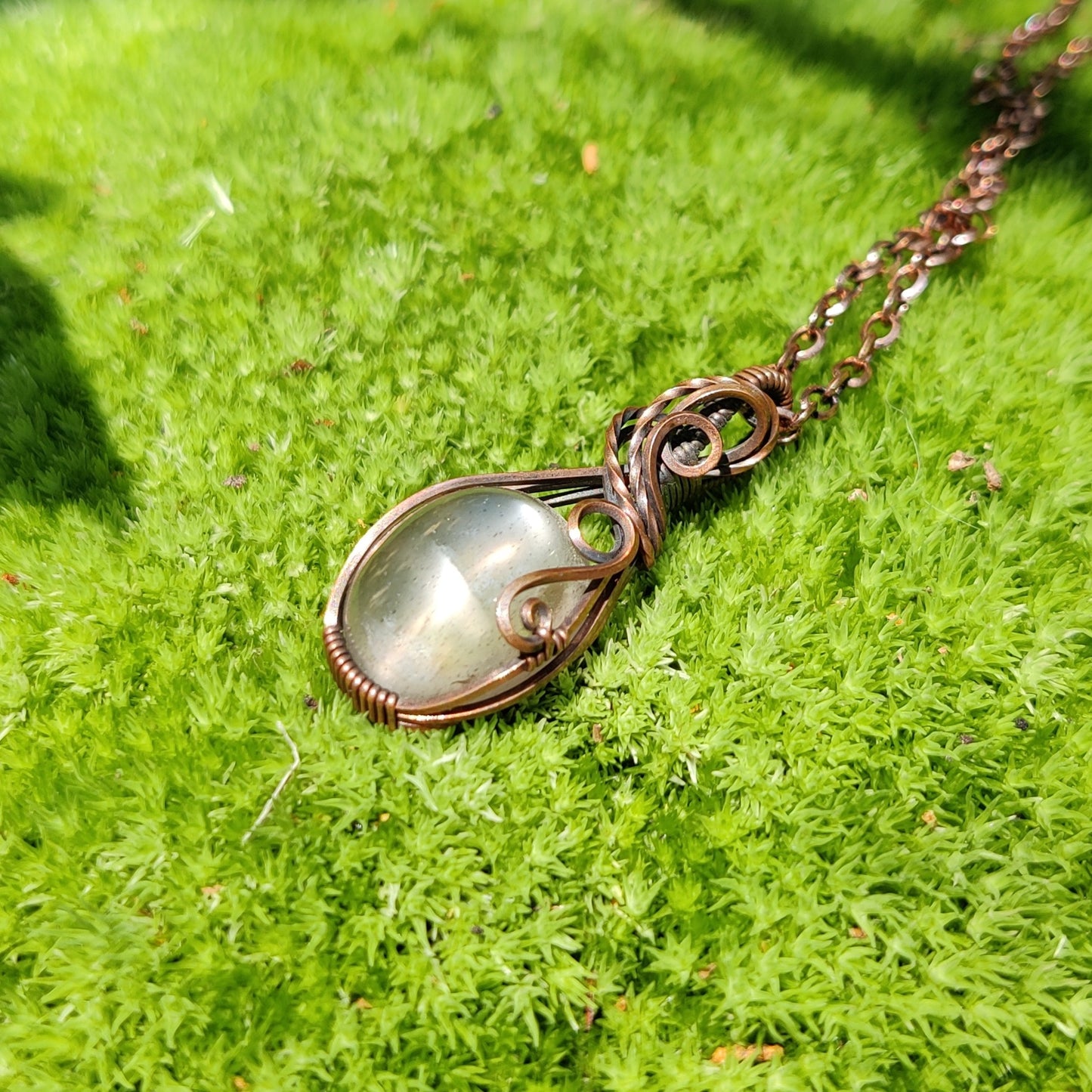Silky Moonstone in Copper Pendant Necklace