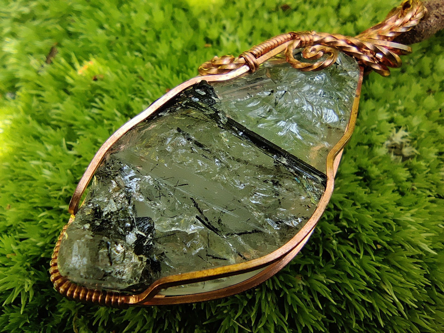 Tourmalinated Quartz in Copper Pendant Necklace