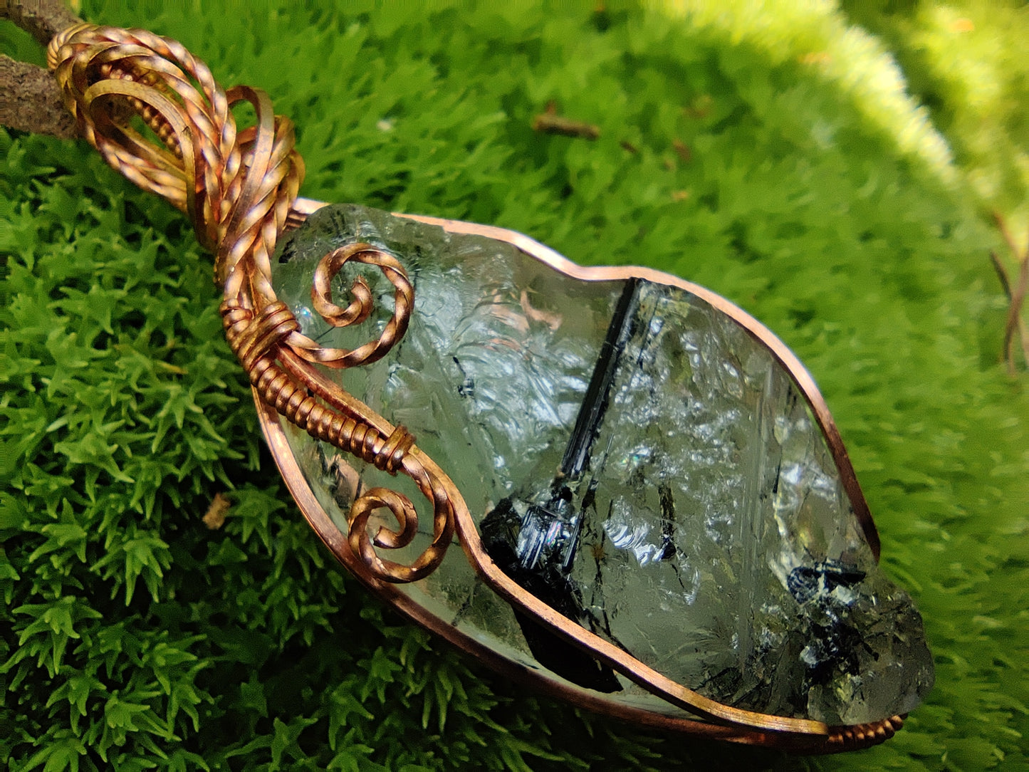 Tourmalinated Quartz in Copper Pendant Necklace