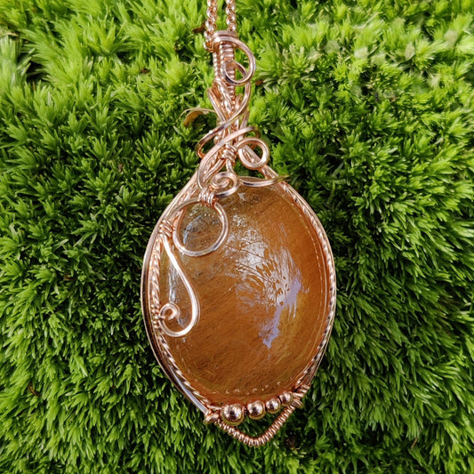 Rabbit Hair Quartz in 14k Rose Gold Fill Pendant Necklace