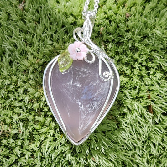 Apple Blossom Lavender Chalcedony in Sterling Silver Pendant Necklace