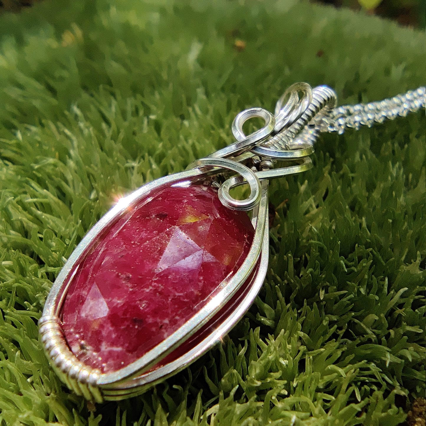 July Ruby in Sterling Silver Pendant Necklace