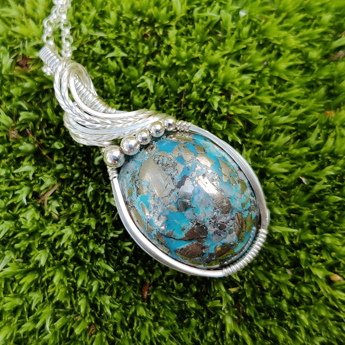 Morenci Turquoise in Sterling Silver Pendant Necklace