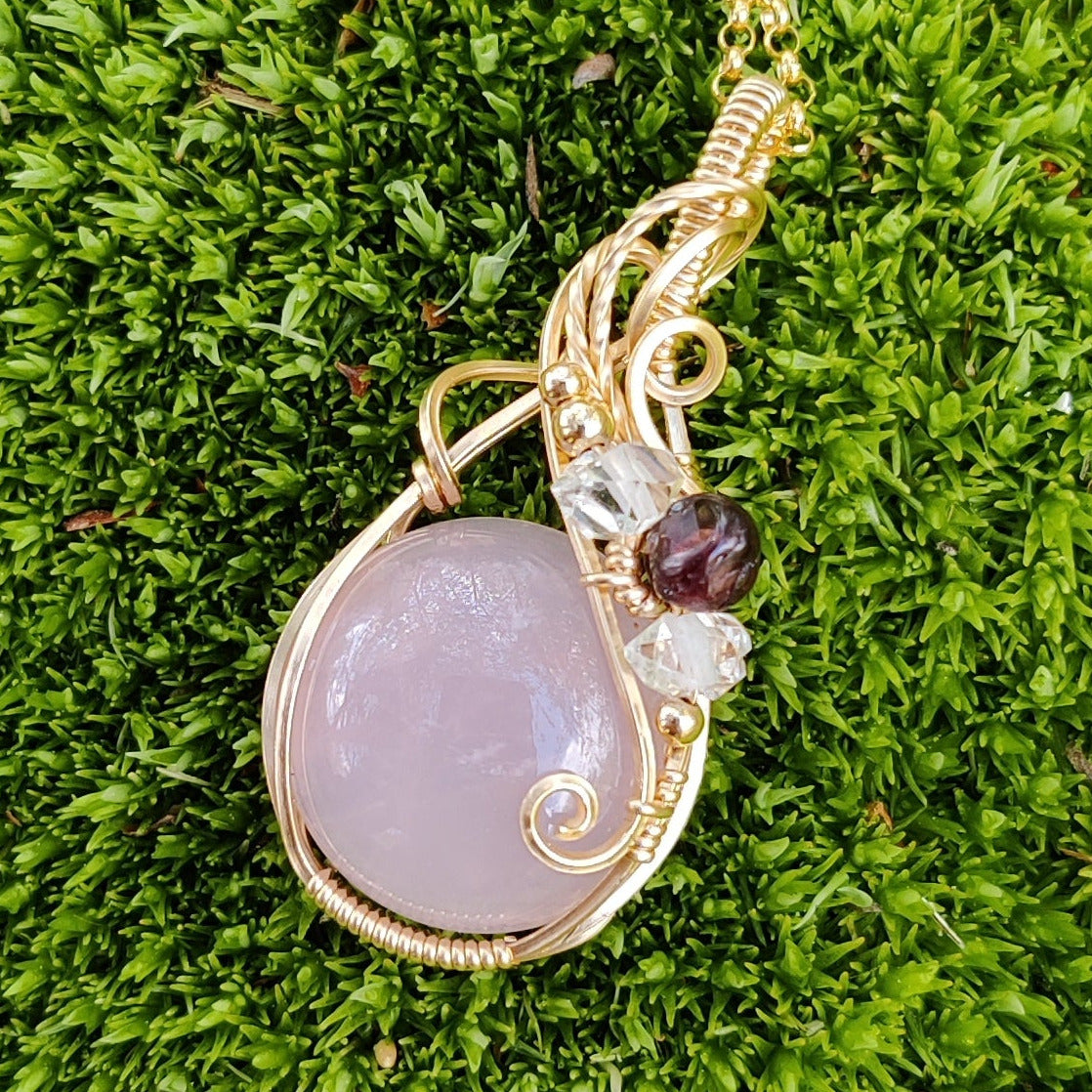 Rose Quartz 14k Gold FIll Pendant Necklace