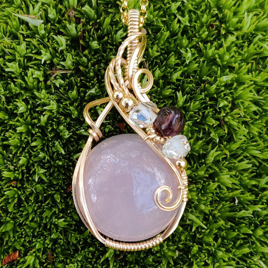 Rose Quartz 14k Gold FIll Pendant Necklace