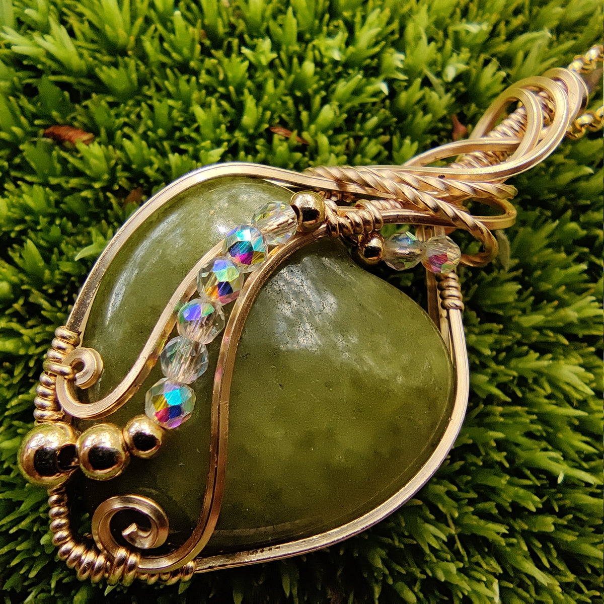 Natural Green Stone in 14k Gold Fill Pendant Necklace