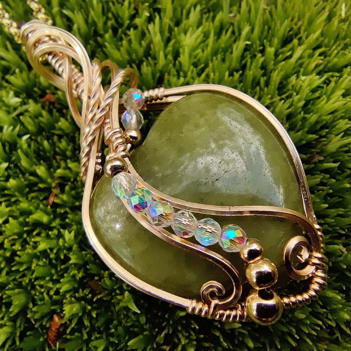 Natural Green Stone in 14k Gold Fill Pendant Necklace