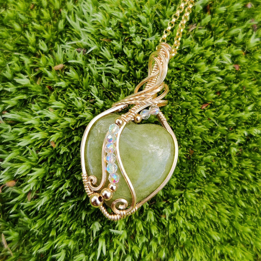 Natural Green Stone in 14k Gold Fill Pendant Necklace