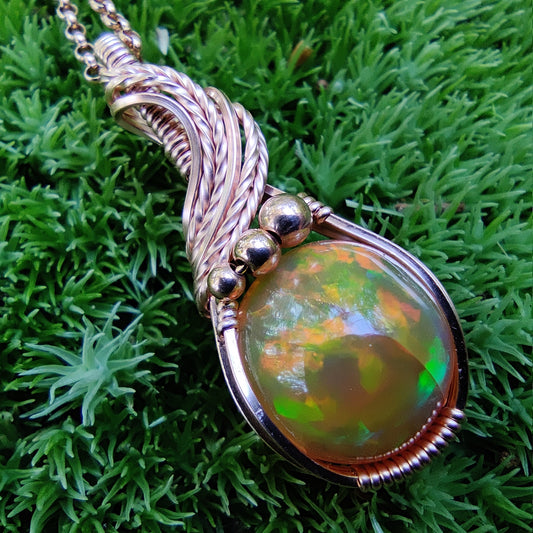 5.30ct Natural Ethiopian Opal in 14k Rose Gold Fill Pendant Necklace