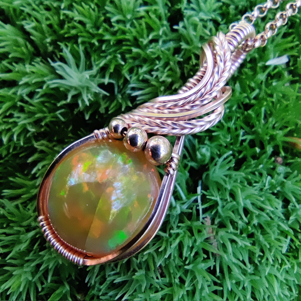 5.30ct Natural Ethiopian Opal in 14k Rose Gold Fill Pendant Necklace