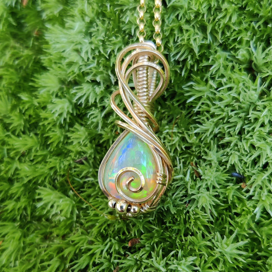 Natural Ethiopian Opal in 14k Gold Fill Pendant Necklace