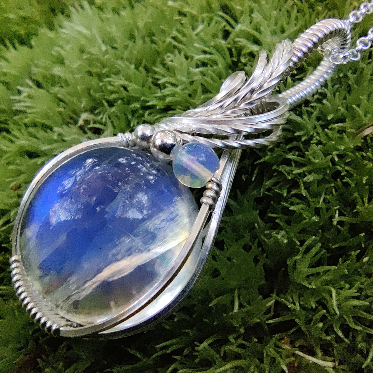 High Grade Rainbow Moonstone in Sterling Silver Pendant Necklace