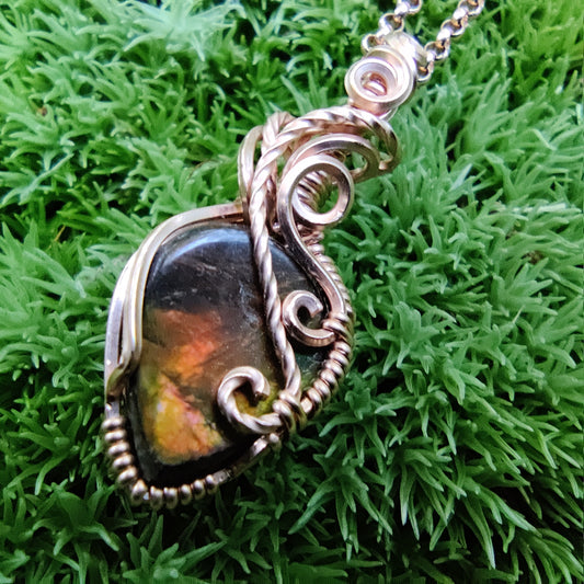 Ammolite in 14k Rose Gold Fill Pendant Necklace