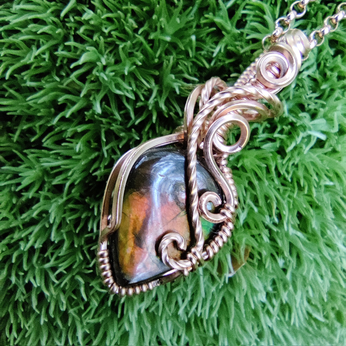 Ammolite in 14k Rose Gold Fill Pendant Necklace