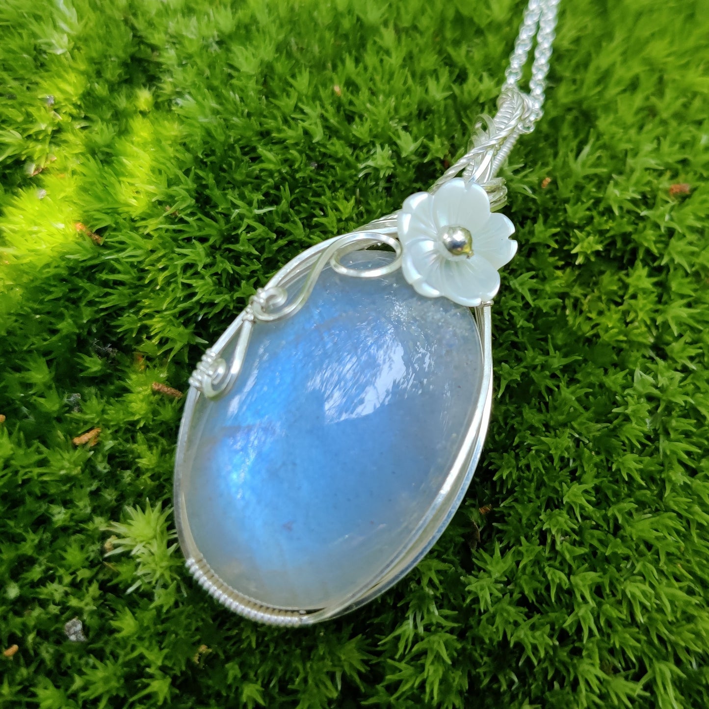 African Moonstone in Sterling Silver Pendant Necklace