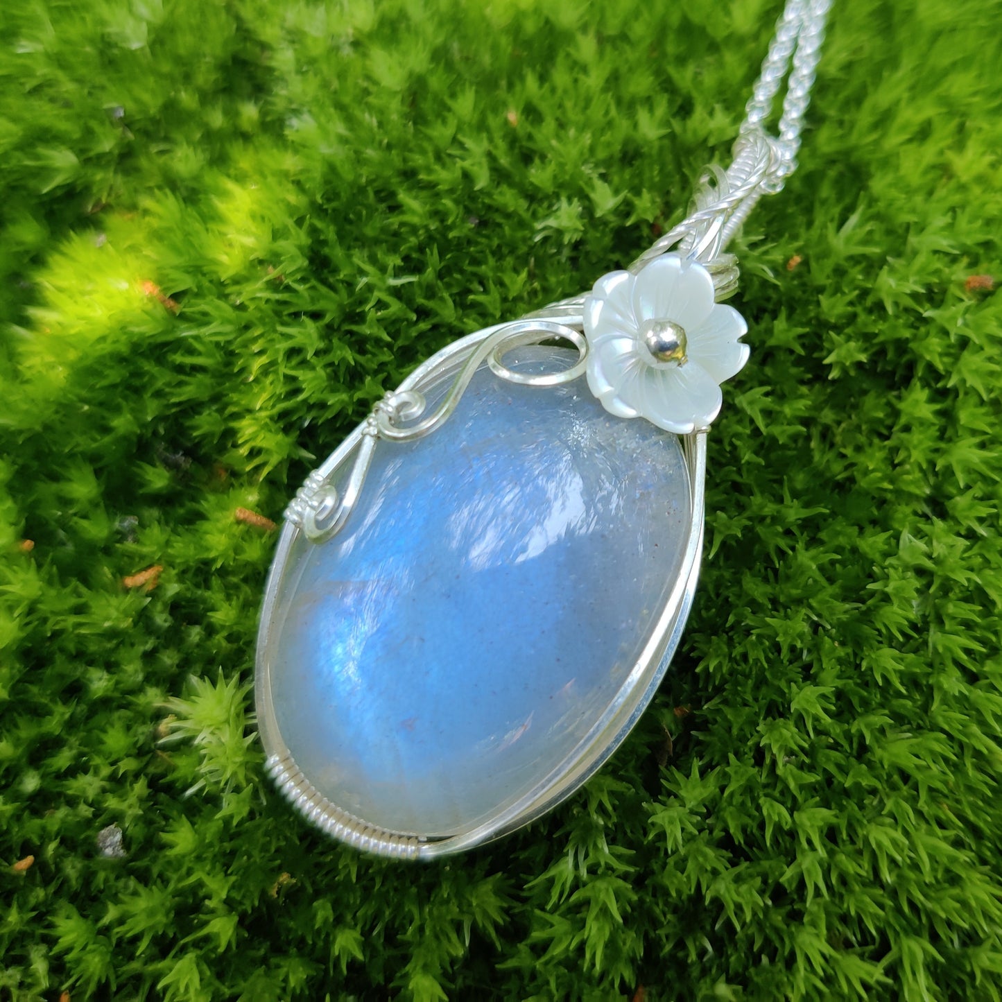 African Moonstone in Sterling Silver Pendant Necklace