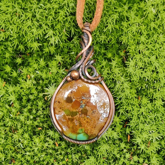 Hubei Turquoise in Copper Pendant Necklace