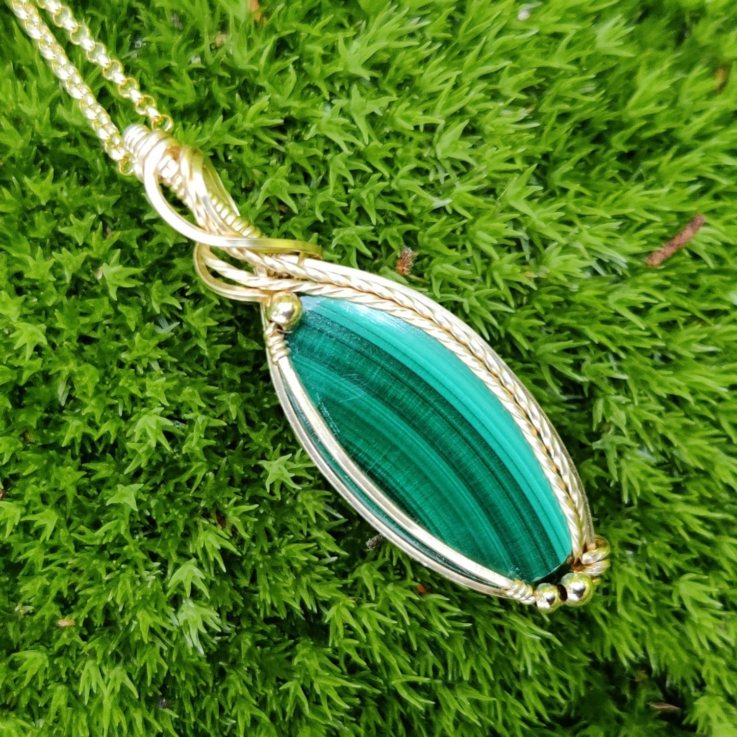 Chatoyant Malachite in 14k Gold Fill Pendant Necklace