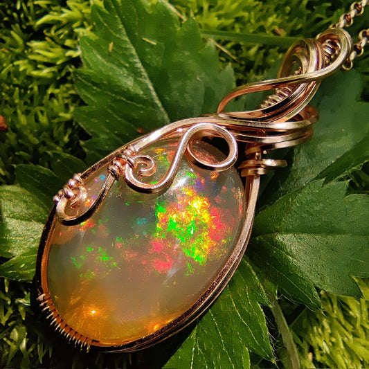 11.71 ct Natural Dark Based Ethiopian Opal in 14k Rose Gold Fill Pendant Necklace