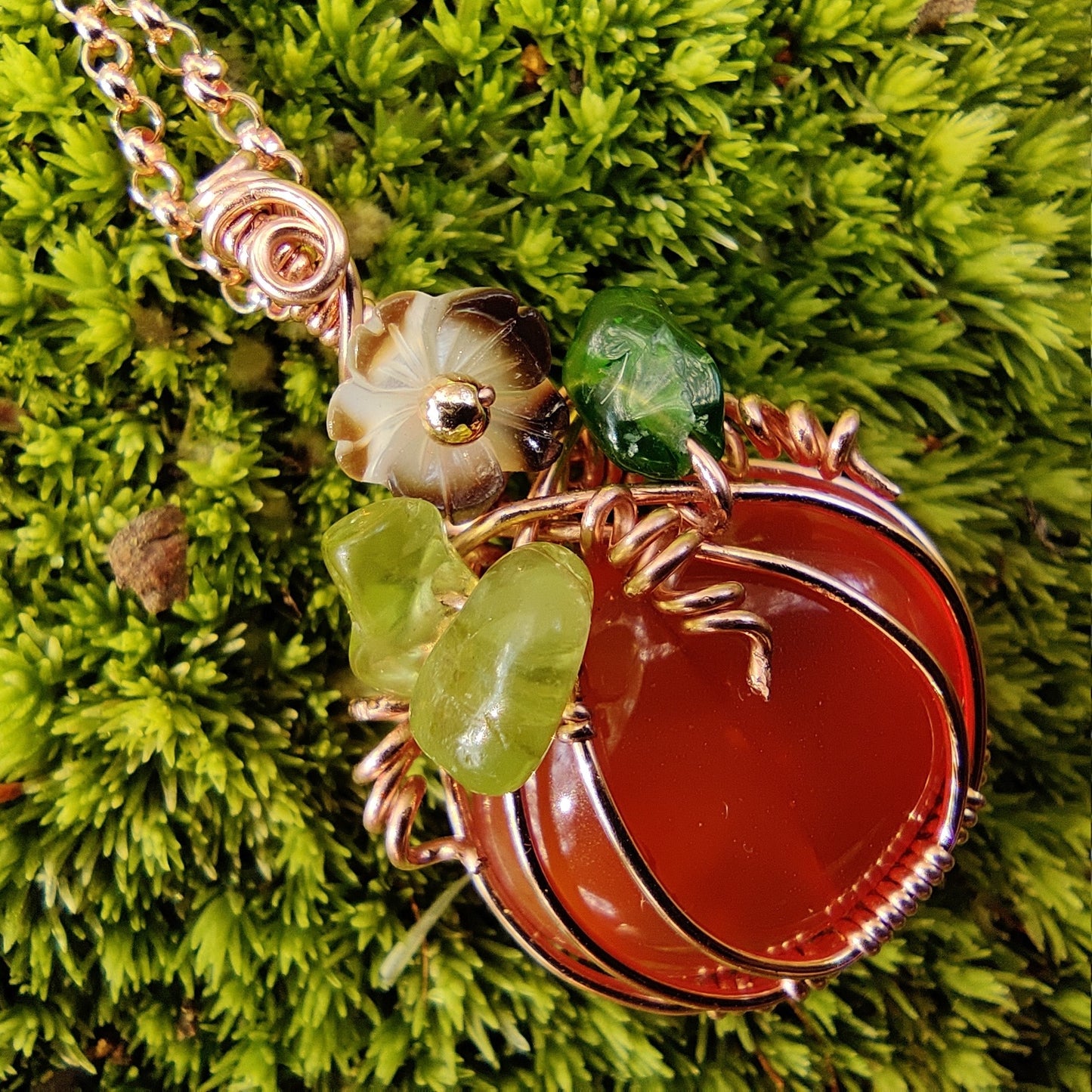Carnelian Pumpkin in 14k Rose Gold Fill Pendant Necklace