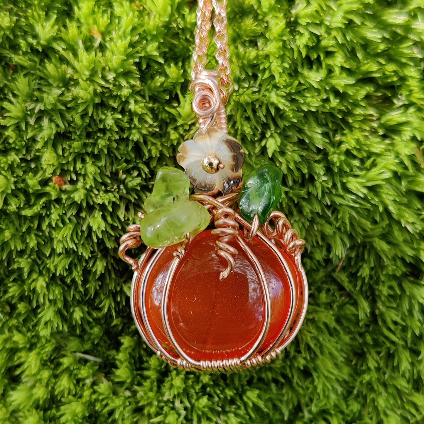 Carnelian Pumpkin in 14k Rose Gold Fill Pendant Necklace