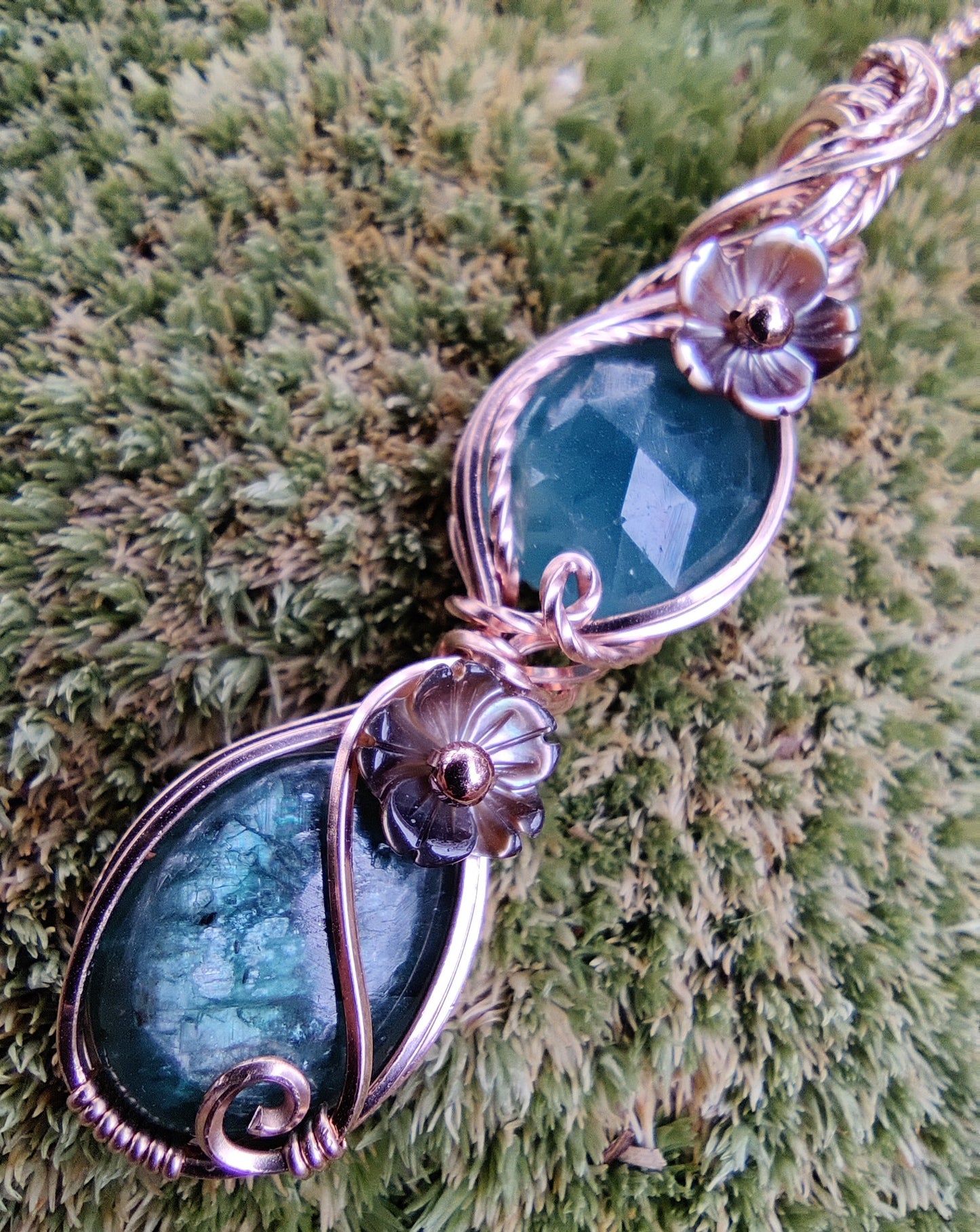 Grandidierite and Kyanite in 14k Rose Gold FIll Necklace and Earrings Set