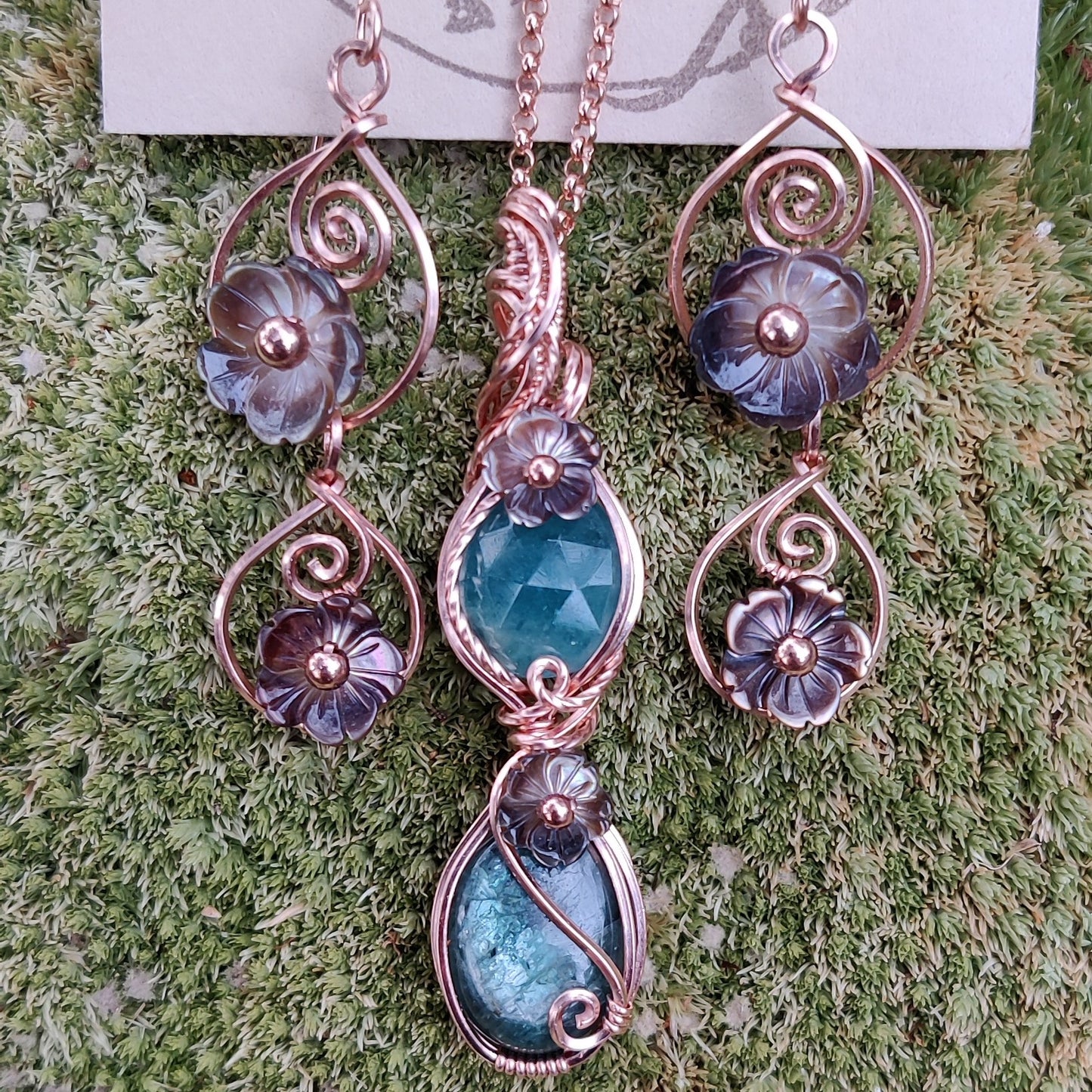 Grandidierite and Kyanite in 14k Rose Gold FIll Necklace and Earrings Set
