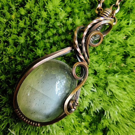 Silky Moonstone in Copper Pendant Necklace