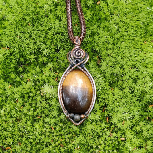 Tiger's Eye in Copper Pendant Necklace