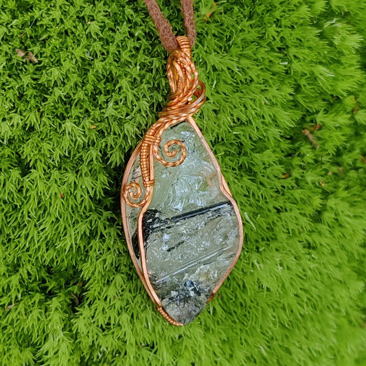 Tourmalinated Quartz in Copper Pendant Necklace