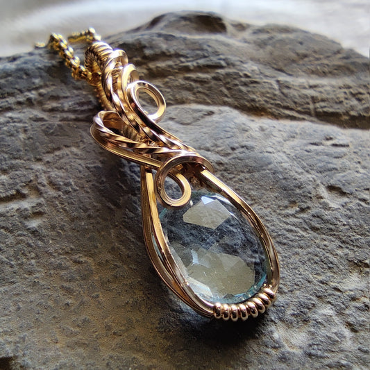 December Swiss Blue Topaz in 14k Gold Fill Pendant Necklace